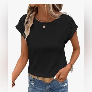 Black TShirt with eyelet Detail sleeve Med NWT